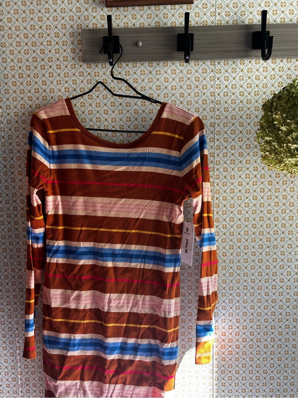 Hurley Striped Long Sleeve Maxi/Midi Dress in Brown, Pink & Blue - Picture 3 of 7
